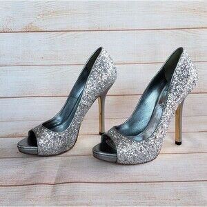 Miu Miu Glitter Peep Toe Stiletto Pumps
